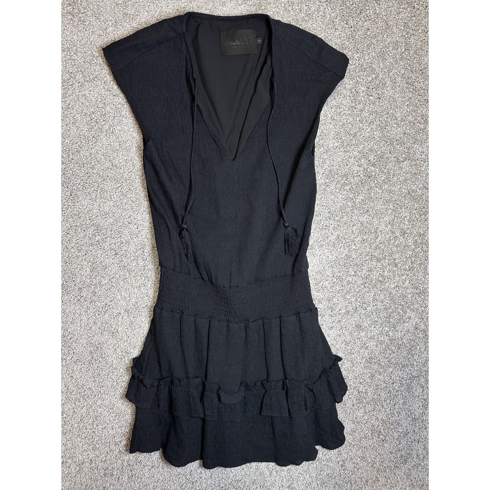 Vacate The Label Black Mini Dress Smocked Ruffle Boho Resort Tassel Size S